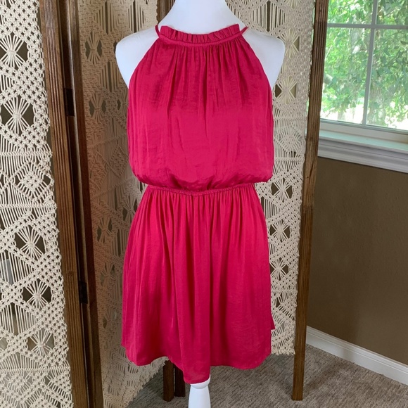 Trixxi Francesca's Shayla Satin Mini Dress halter ruffle pink size small NWT - Picture 1 of 12